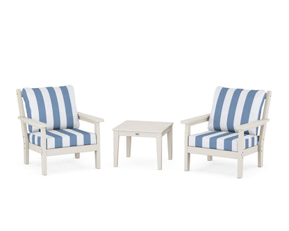 POLYWOOD® Chippendale 3-Piece Deep Seating Set in Sand / Cabana Stripe Sky Blue