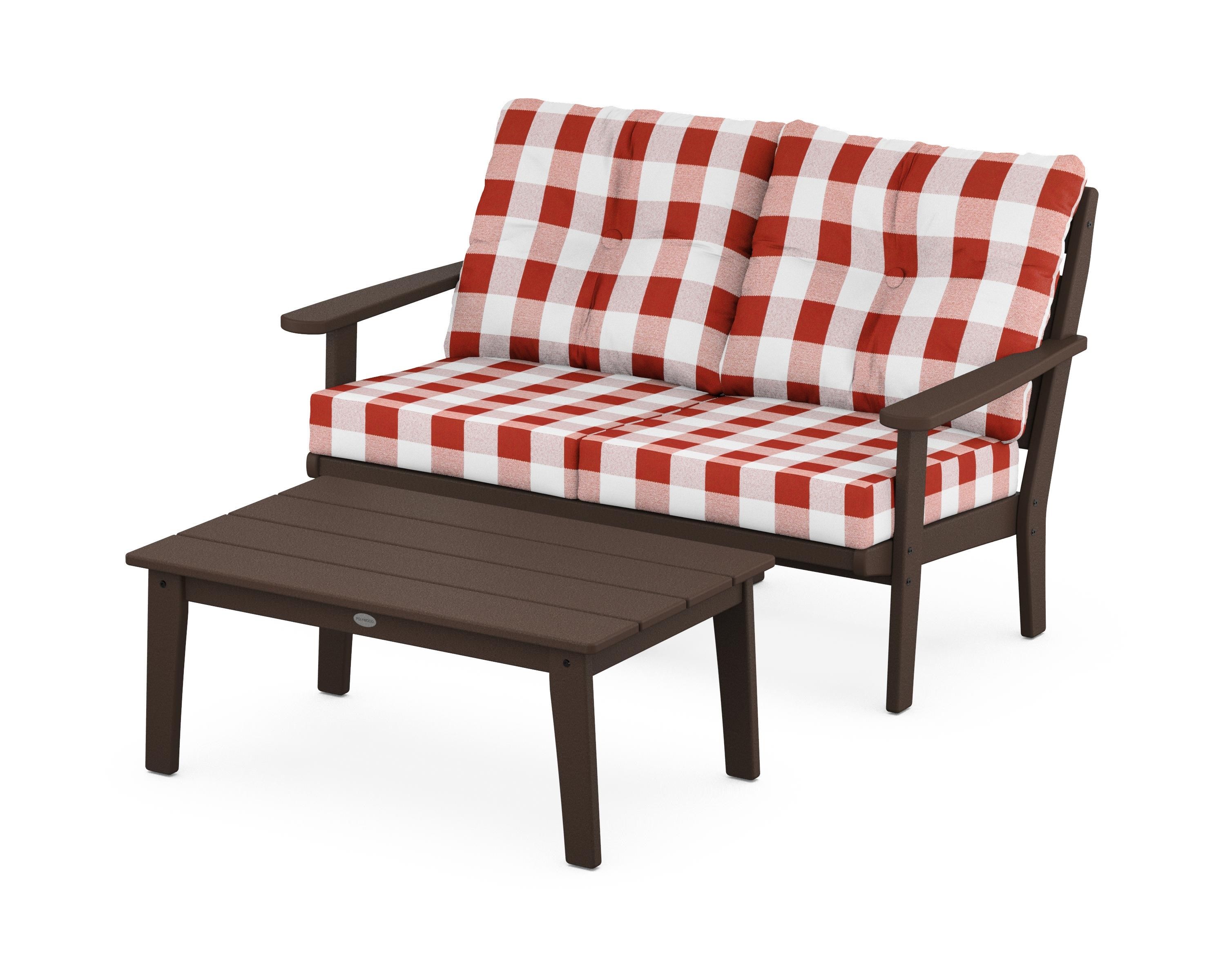 POLYWOOD® Lakeside 2-Piece Lounge Loveseat Set in Mahogany / Buffalo Plaid Crimson
