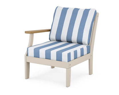 POLYWOOD® Braxton Modular Left Arm Chair in Sand / Natural / Cabana Stripe Sky Blue