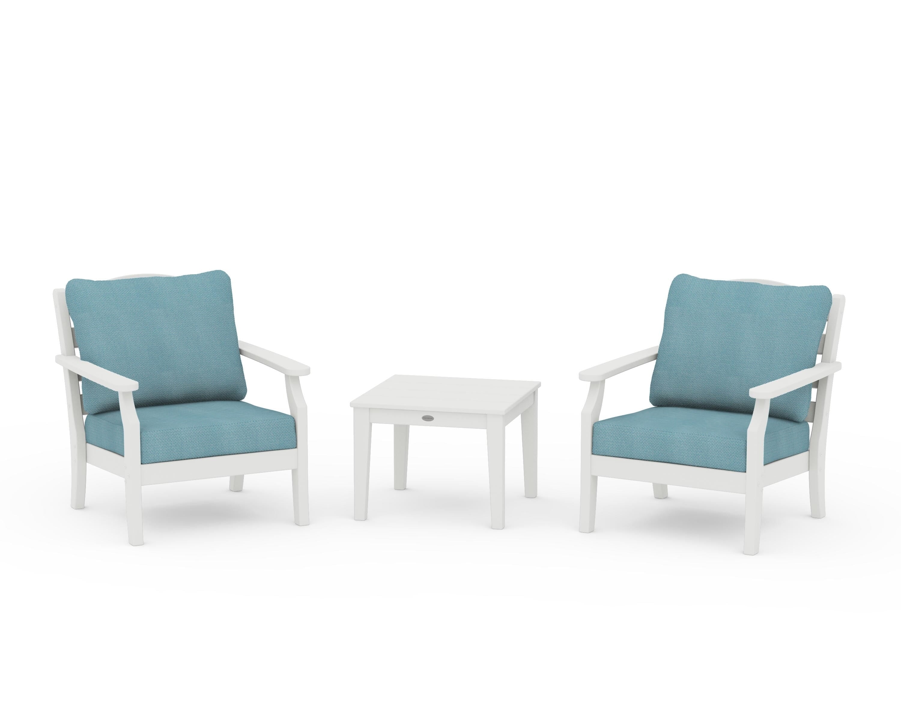 Draper James™ by  POLYWOOD® Savannah 3-Piece Deep Seating Set in Vintage White / Lattice Sky Blue