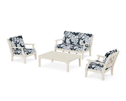 Martha Stewart by POLYWOOD® Chinoiserie 4-Piece Deep Seating Set with Loveseat in Sand / Leaf Marine Indigo