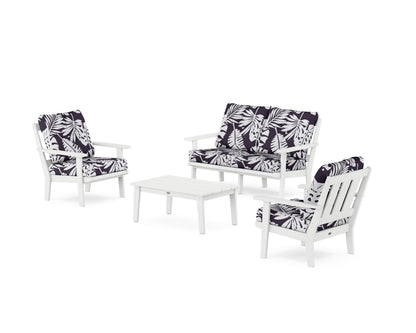 POLYWOOD® Oxford 4-Piece Deep Seating Set with Loveseat in White / Leaf Navy