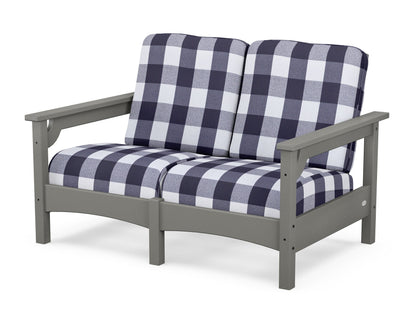 POLYWOOD® Club Loveseat in Slate Grey / Buffalo Plaid Navy