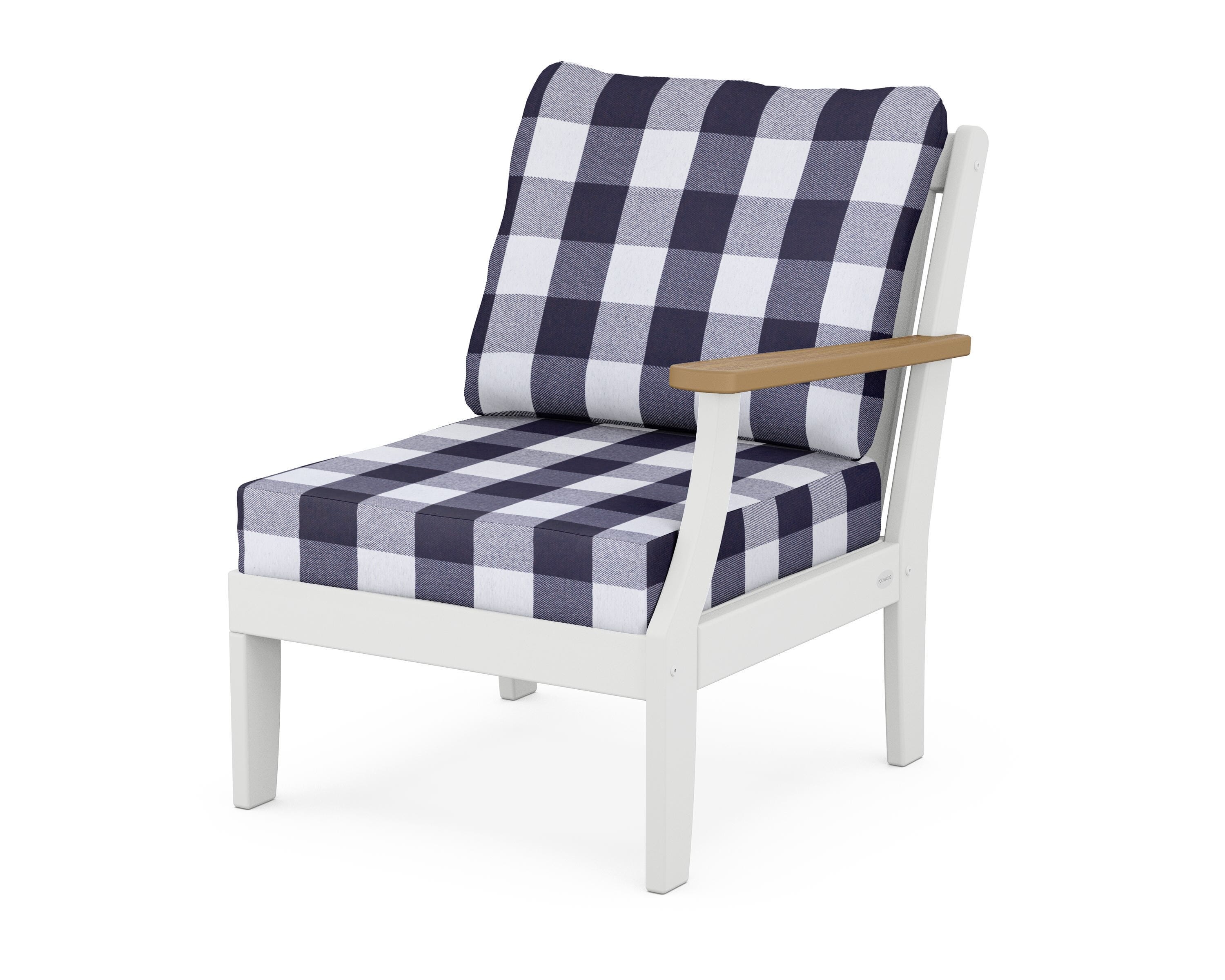 POLYWOOD® Braxton Modular Right Arm Chair in White / Natural / Buffalo Plaid Navy