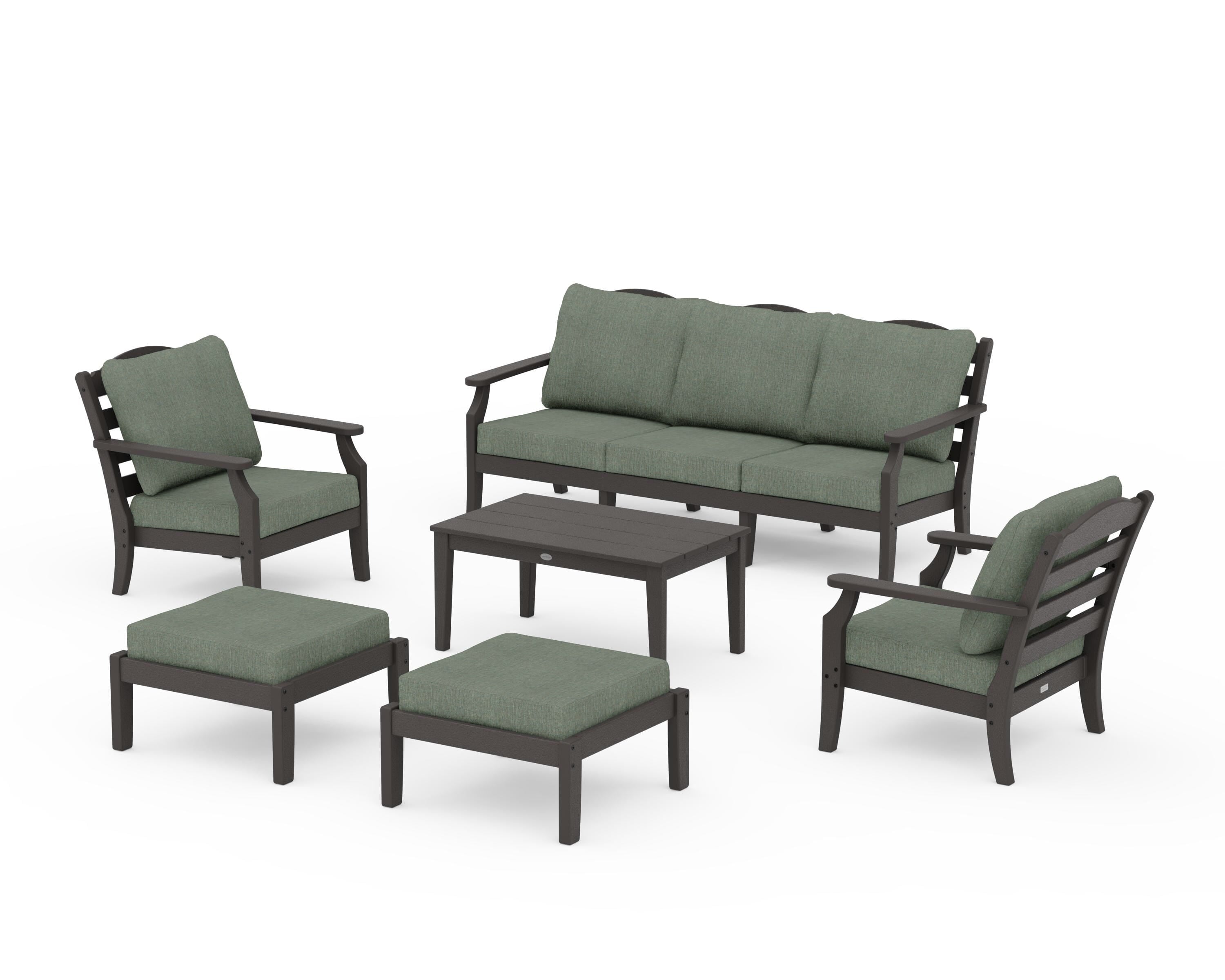 Draper James™ by  POLYWOOD® Savannah 6-Piece Lounge Sofa Set in Vintage Coffee / Cast Sage