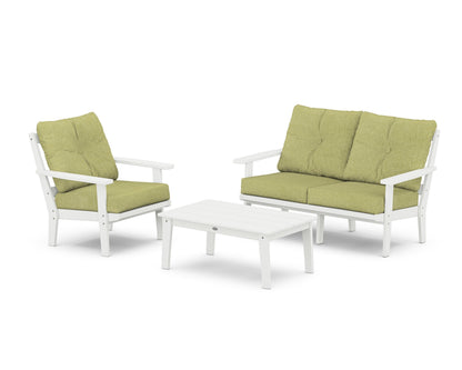 POLYWOOD® Prairie 3-Piece Deep Seating Set with Loveseat in White / Chartreuse Boucle