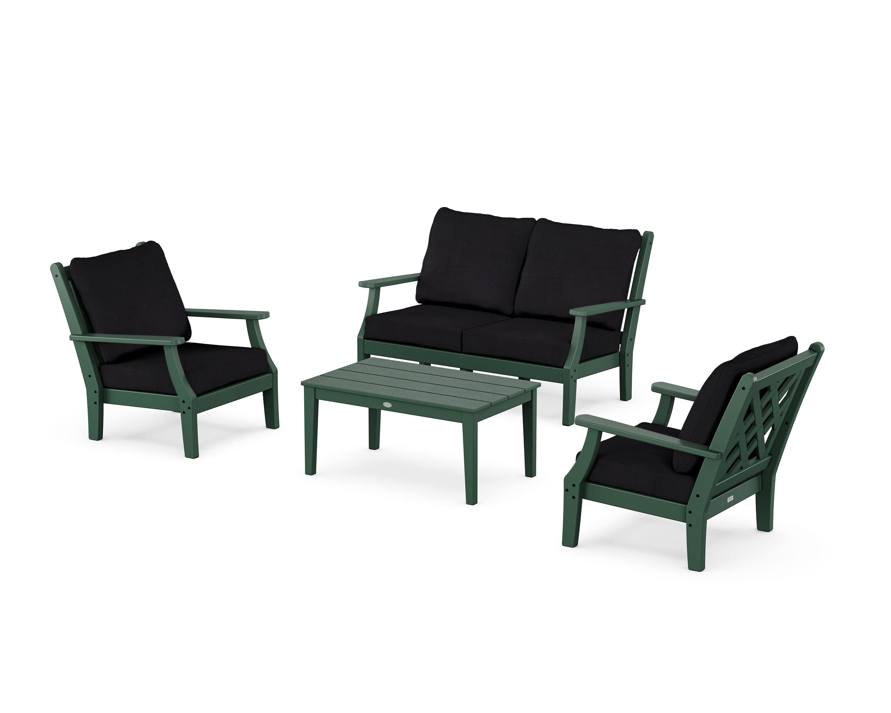 Country Living Wovendale 4-Piece Deep Seating Set with Loveseat in Green / Midnight Linen