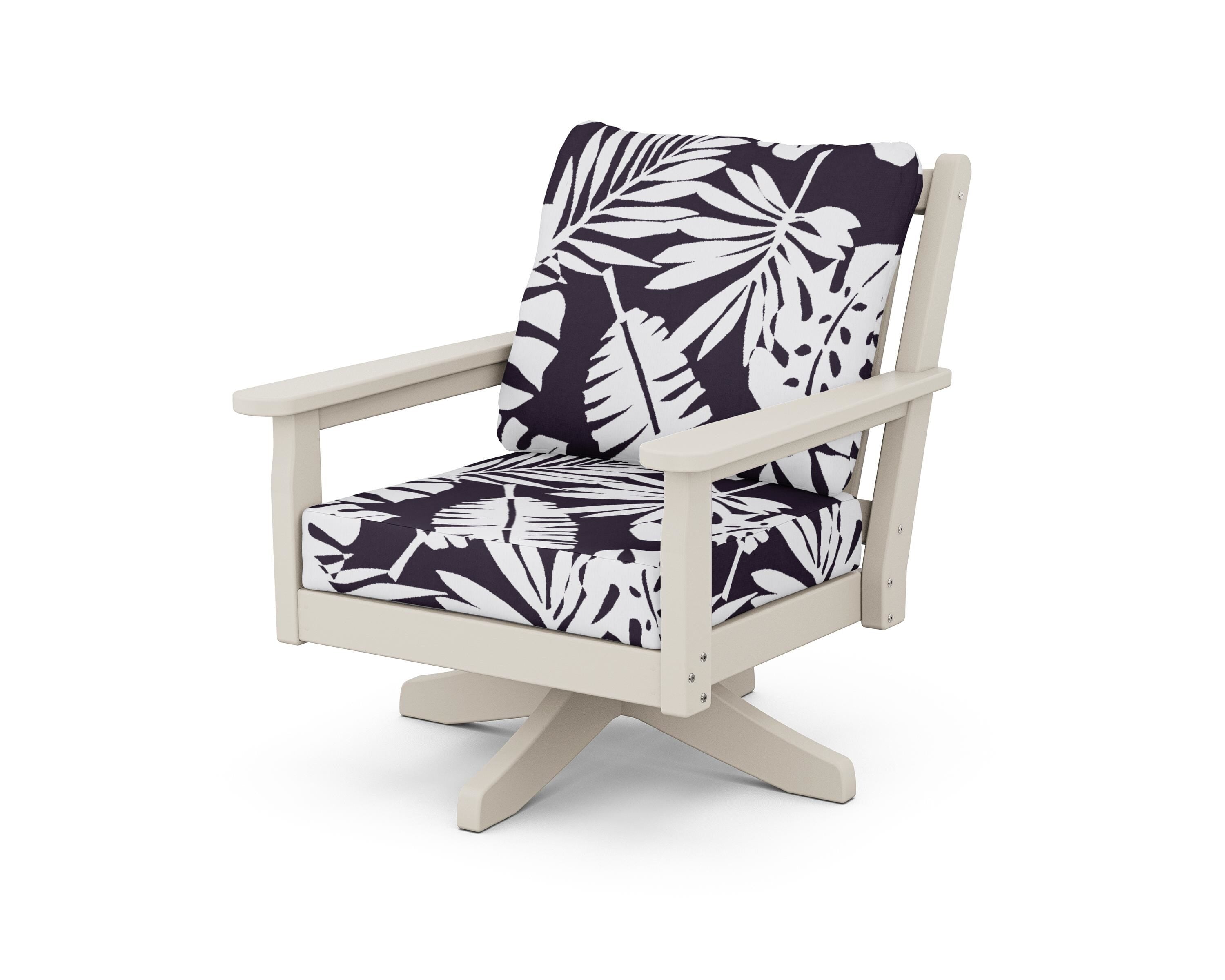 POLYWOOD® Chippendale Deep Seating Swivel Chair in Sand / Leaf Navy