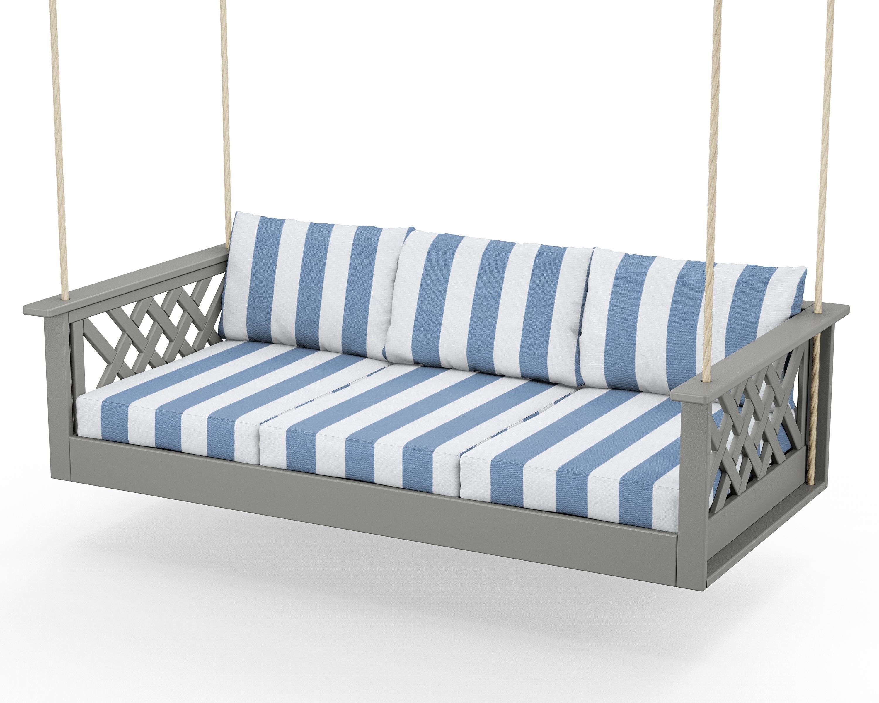 Country Living Wovendale Daybed Swing in Slate Grey / Cabana Stripe Sky Blue