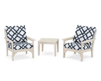 POLYWOOD® Vineyard 3-Piece Deep Seating Set in Sand / Trellis Marine Indigo