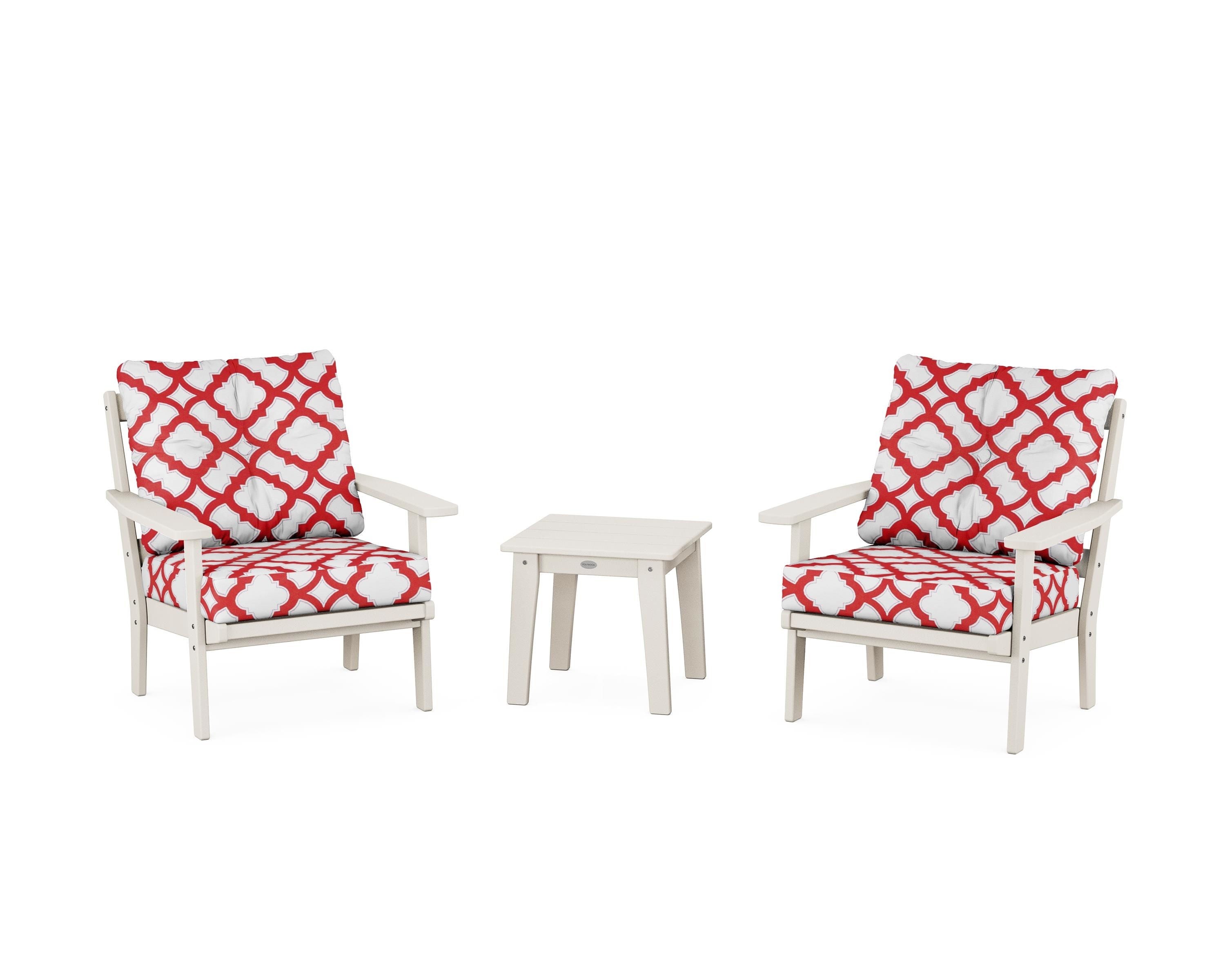 POLYWOOD® Oxford 3-Piece Deep Seating Set in Sand / Trellis Crimson