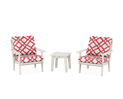 POLYWOOD® Oxford 3-Piece Deep Seating Set in Sand / Trellis Crimson