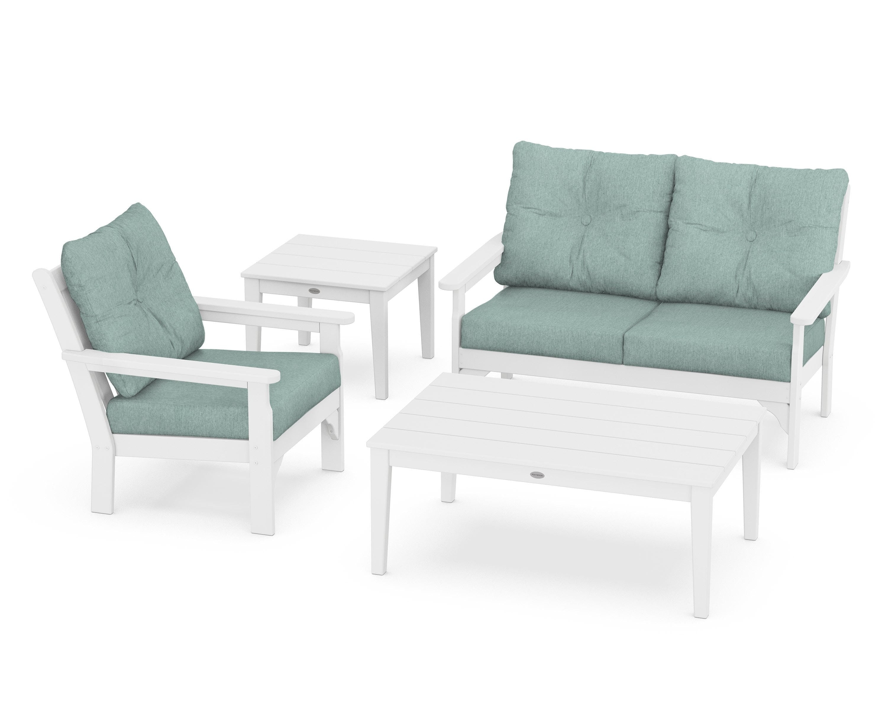 POLYWOOD® Vineyard 4-Piece Deep Seating Set in White / Glacier Spa