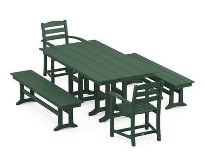 POLYWOOD® La Casa Café 5-Piece Farmhouse Dining Set with Benches in Green