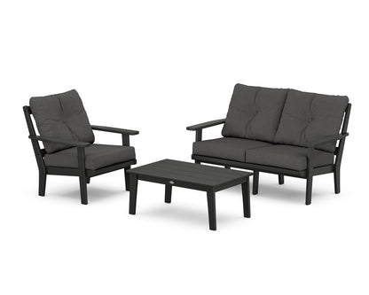 POLYWOOD® Oxford 3-Piece Deep Seating Set with Loveseat in Black / Spectrum Carbon