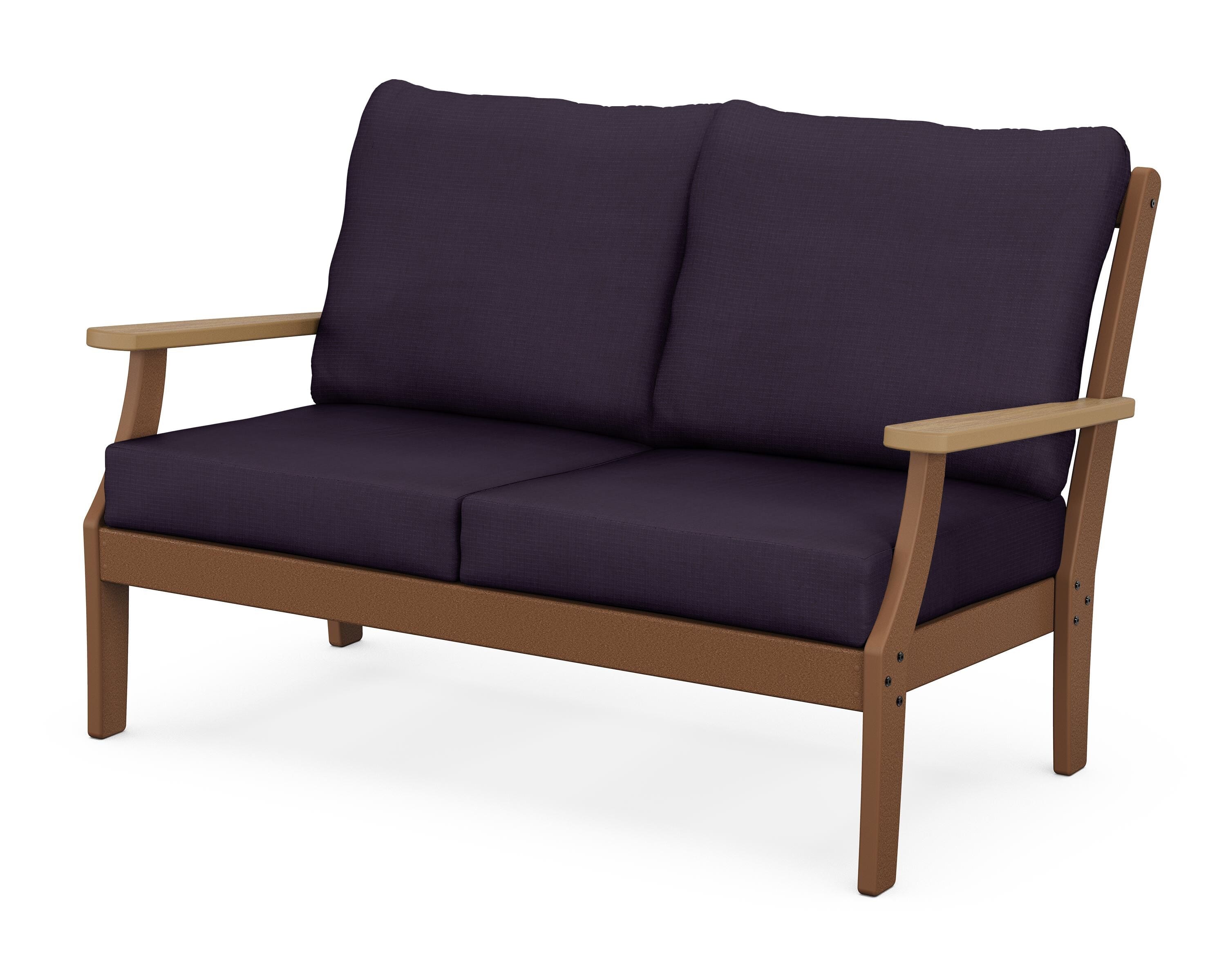 POLYWOOD® Braxton Deep Seating Loveseat in Teak / Natural / Navy Linen