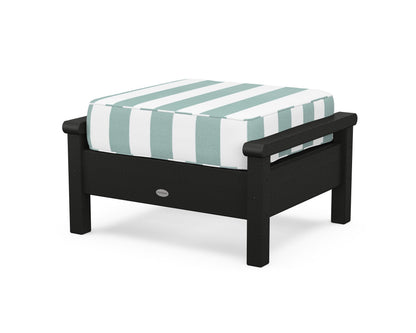 POLYWOOD® Harbour Deep Seating Ottoman in Black / Cabana Stripe Glacier Spa
