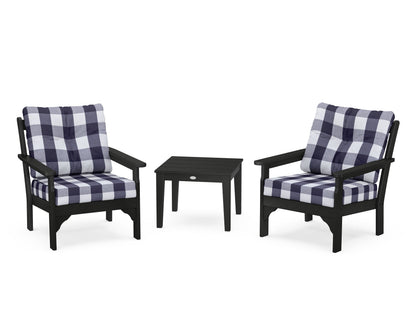 POLYWOOD® Vineyard 3-Piece Deep Seating Set in Black / Buffalo Plaid Navy