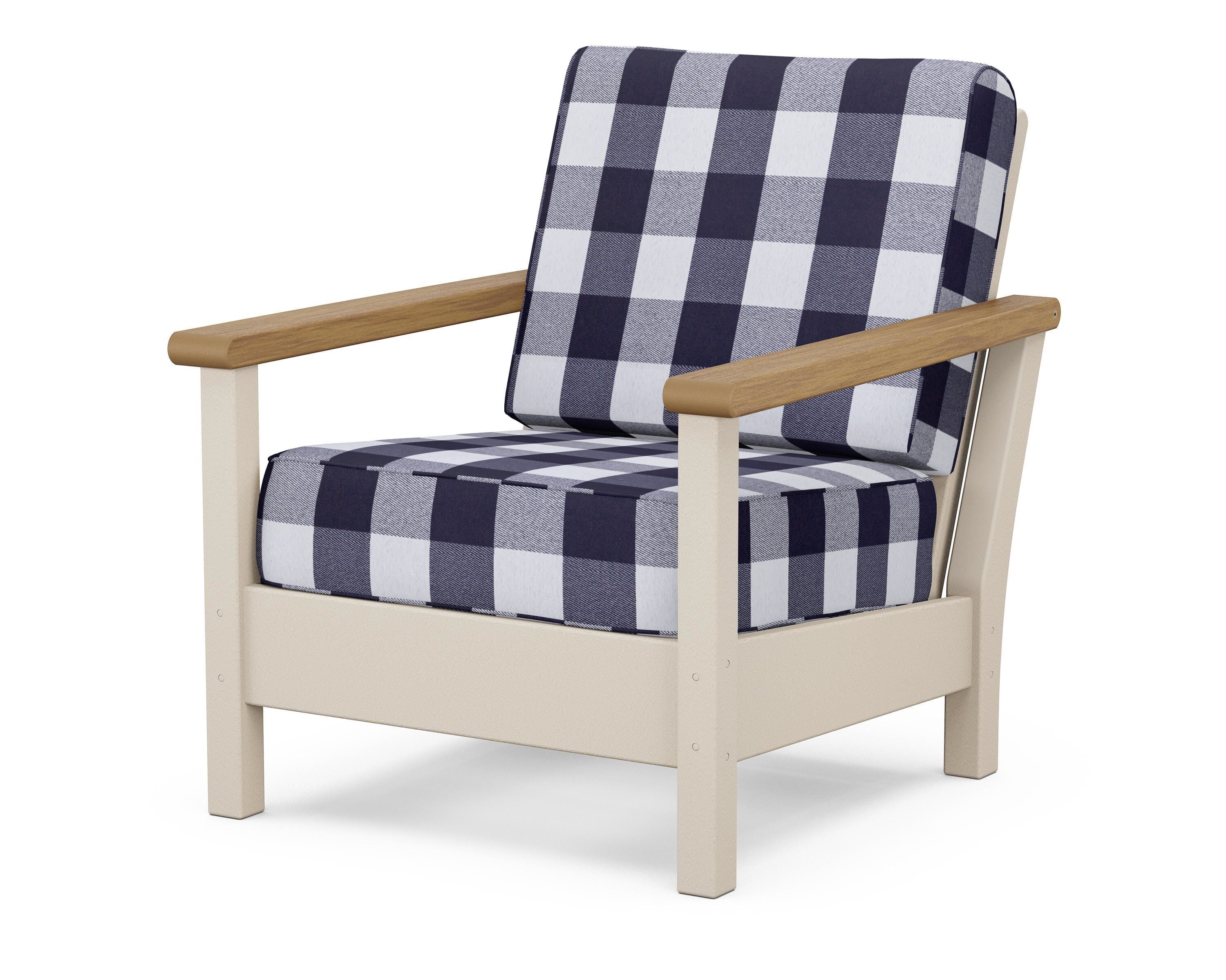 POLYWOOD® Harbour Deep Seating Chair in Sand / Natural / Buffalo Plaid Navy