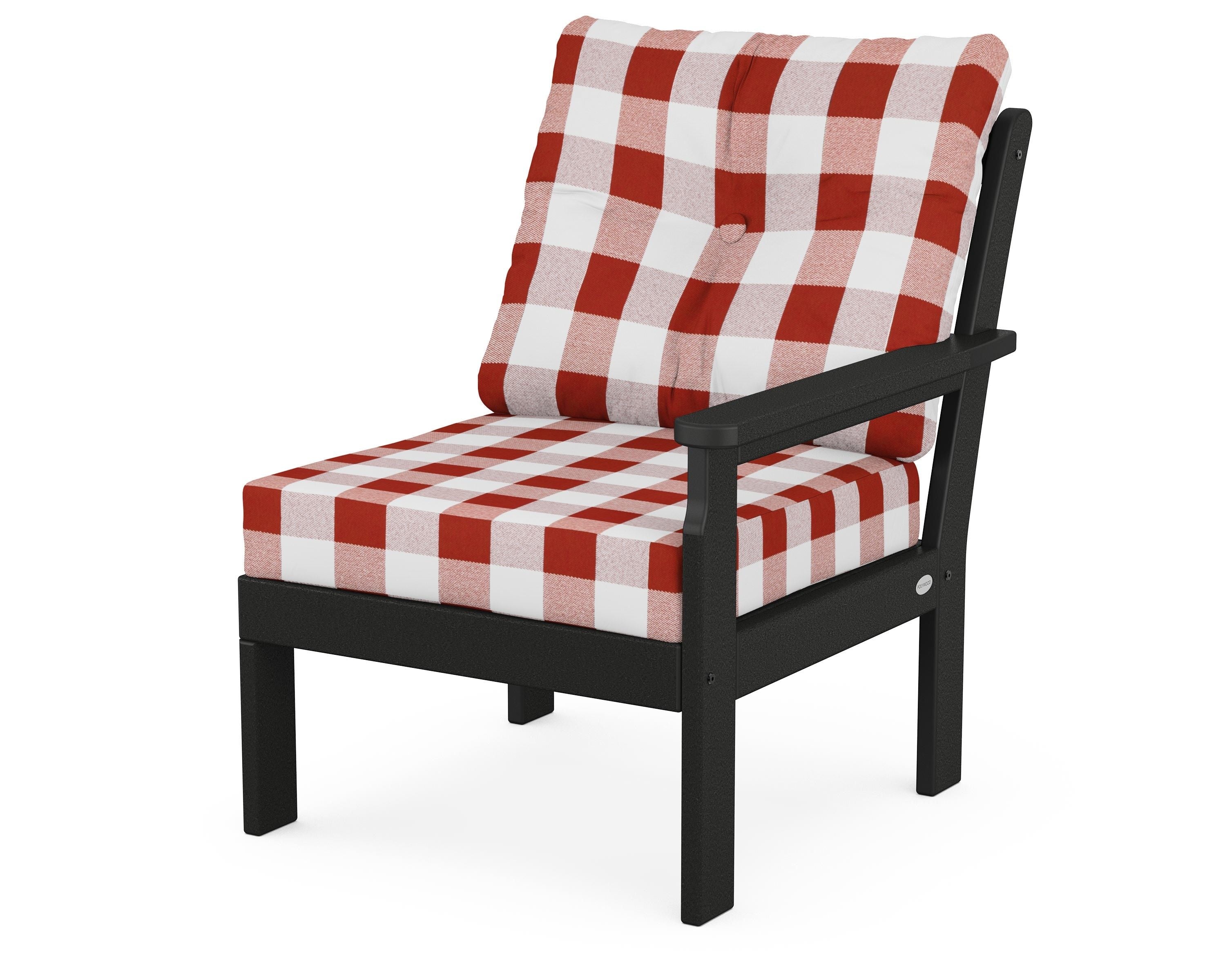 POLYWOOD® Vineyard Modular Right Arm Chair in Black / Buffalo Plaid Crimson