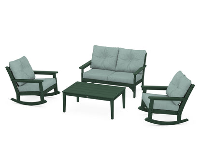 POLYWOOD® Vineyard 4-Piece Deep Seating Rocking Chair Set in Green / Glacier Spa