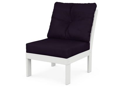 POLYWOOD® Vineyard Modular Armless Chair in White / Navy Linen