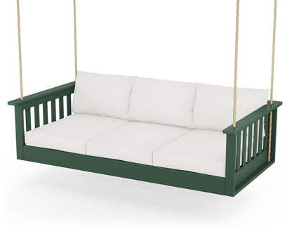 POLYWOOD® Vineyard Daybed Swing in Green / Natural Linen