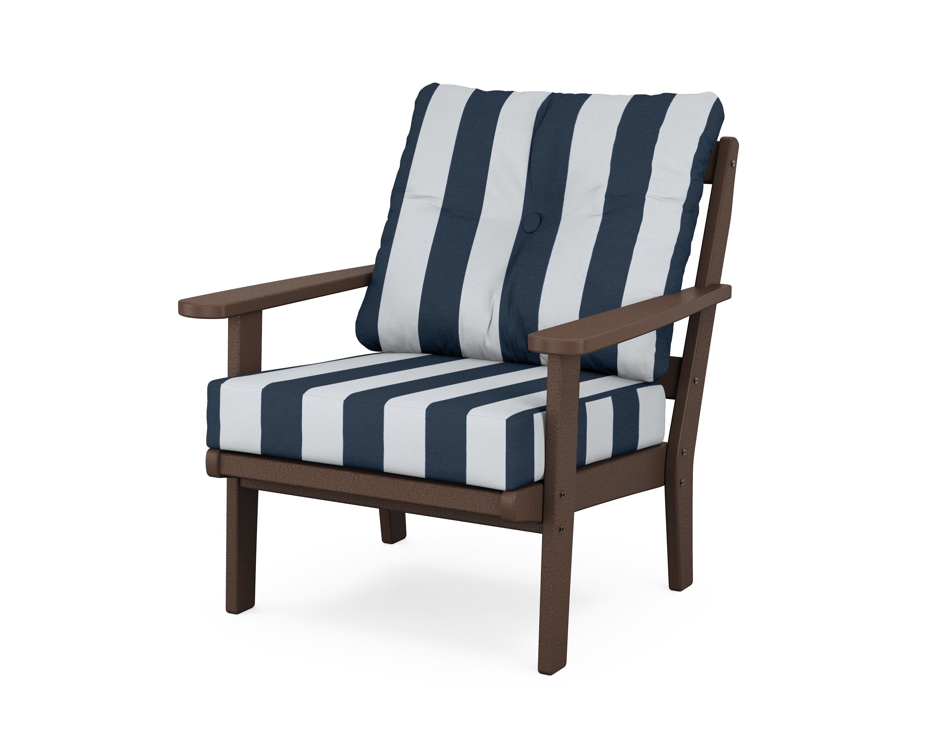 POLYWOOD® Mission Deep Seating Chair in Mahogany / Cabana Stripe Marine Indigo