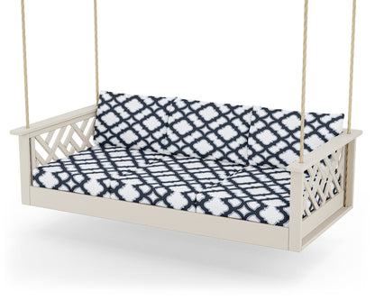 POLYWOOD® Chippendale Daybed Swing in Sand / Trellis Marine Indigo