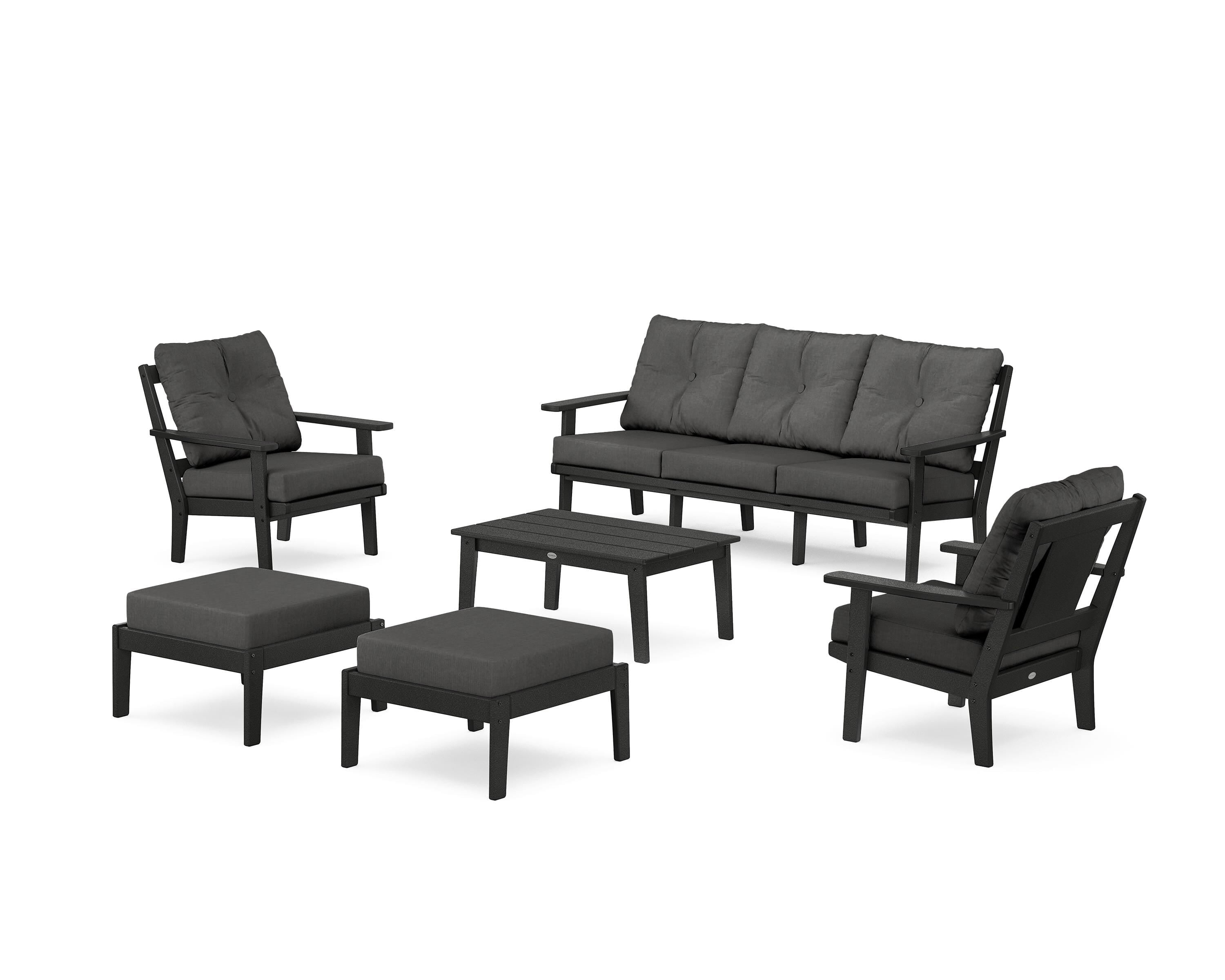 POLYWOOD® Prairie 6-Piece Lounge Sofa Set in Black / Spectrum Carbon