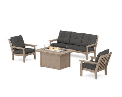 POLYWOOD® Vineyard Deep Seating Fire Pit Table Set in Vintage Sahara / Spectrum Carbon