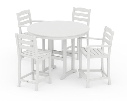 POLYWOOD® La Casa Café 5-Piece Round Farmhouse Counter Dining Set in White