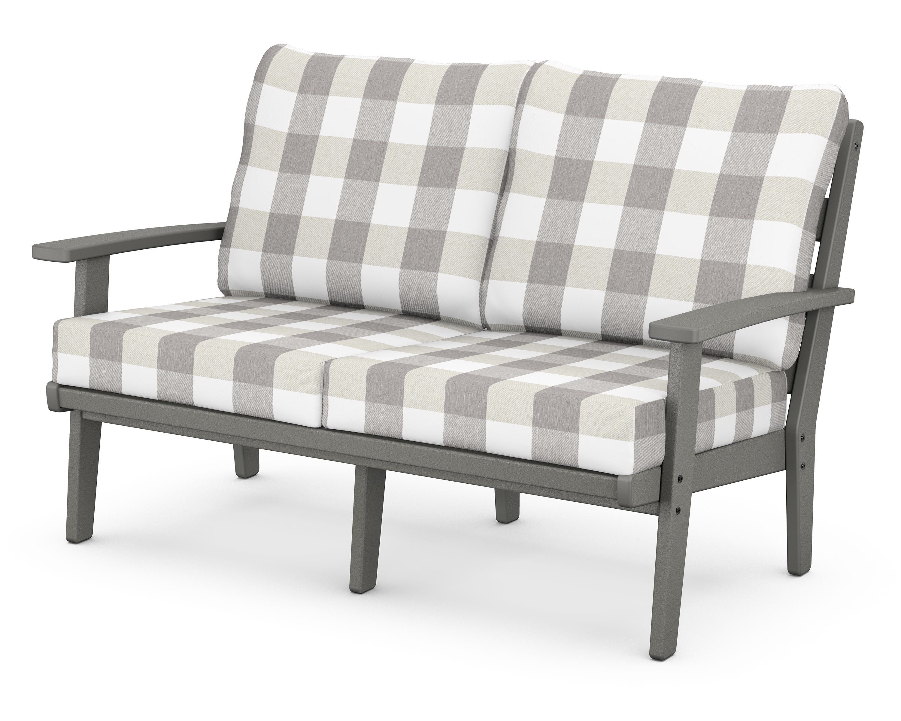 POLYWOOD® Grant Park Deep Seating Loveseat in Slate Grey / Buffalo Plaid Grey Mist