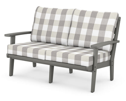 POLYWOOD® Grant Park Deep Seating Loveseat in Slate Grey / Buffalo Plaid Grey Mist