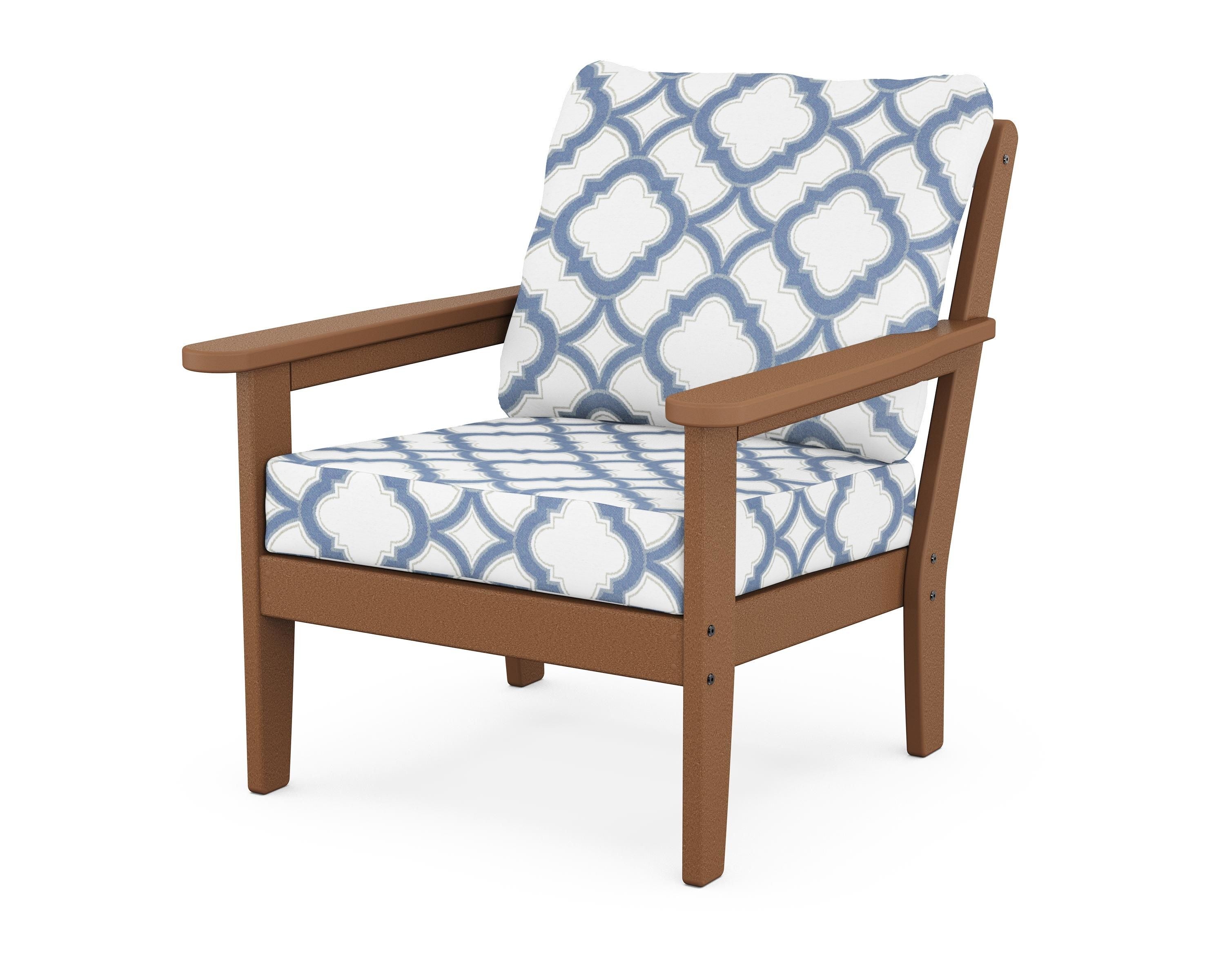 Country Living Cottage Deep Seating Chair in Teak / Trellis Sky Blue