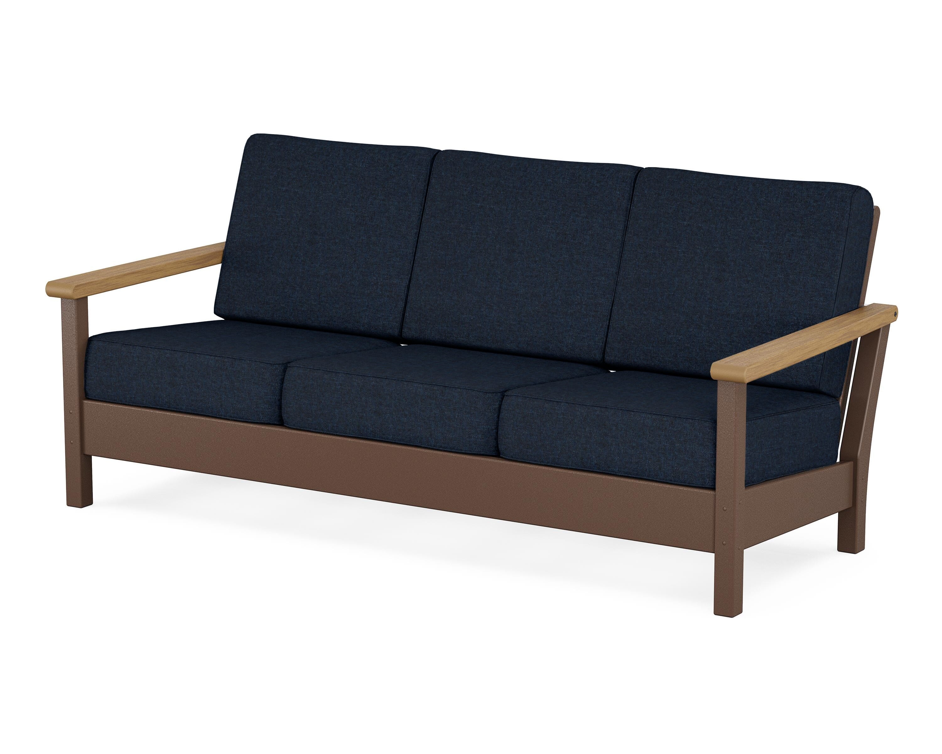 POLYWOOD® Harbour Deep Seating Sofa in Mahogany / Natural / Marine Indigo
