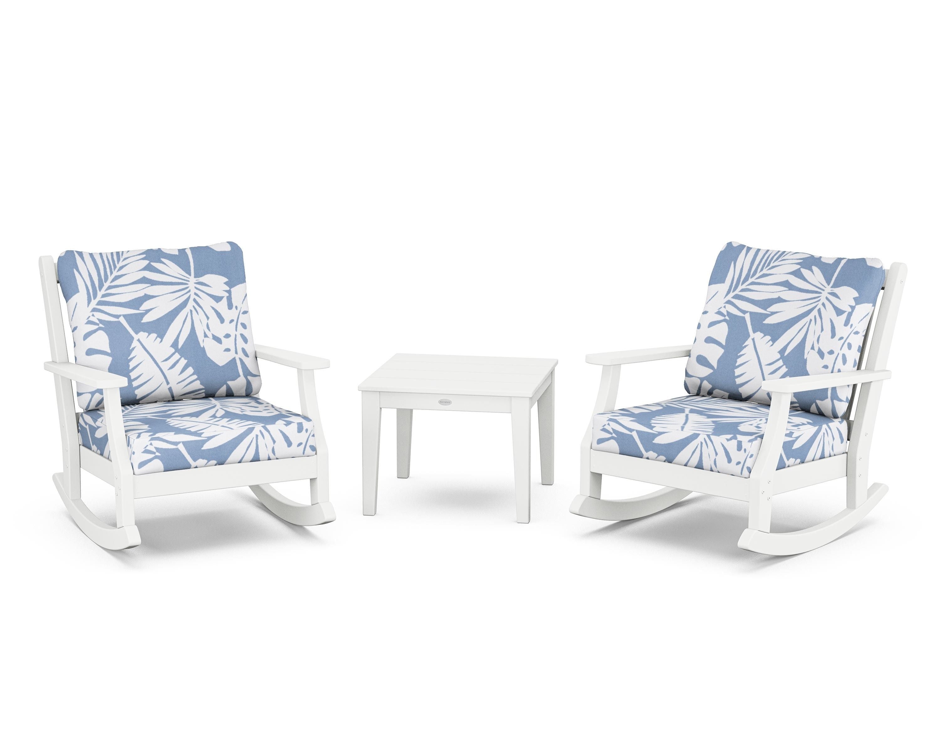 Country Living Wovendale 3-Piece Deep Seating Rocker Set in White / Leaf Sky Blue