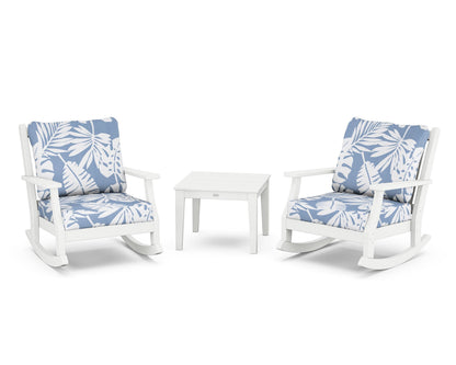 Country Living Wovendale 3-Piece Deep Seating Rocker Set in White / Leaf Sky Blue