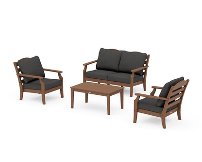 Draper James™ by  POLYWOOD® Savannah 4-Piece Deep Seating Set with Loveseat in Teak / Spectrum Carbon