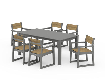 POLYWOOD® EDGE Sling Arm Chair 7-Piece Parsons Dining Set in Slate Grey / Burlap Sling