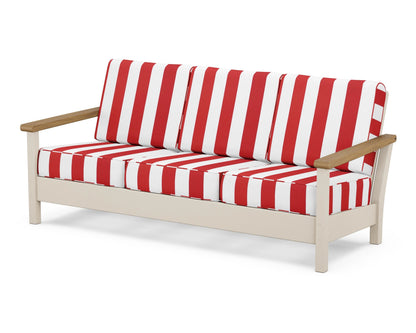 POLYWOOD® Harbour Deep Seating Sofa in Sand / Natural / Cabana Stripe Crimson