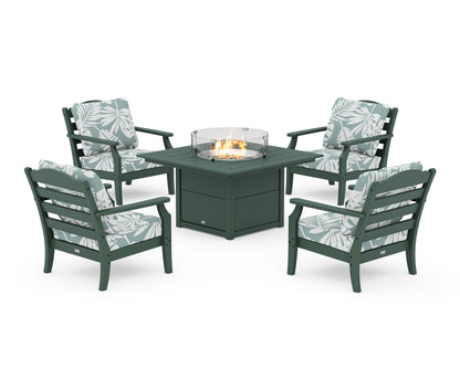 Draper James™ by  POLYWOOD® Savannah 5-Piece Deep Seating Set with Fire Pit Table in Green / Leaf Glacier Spa