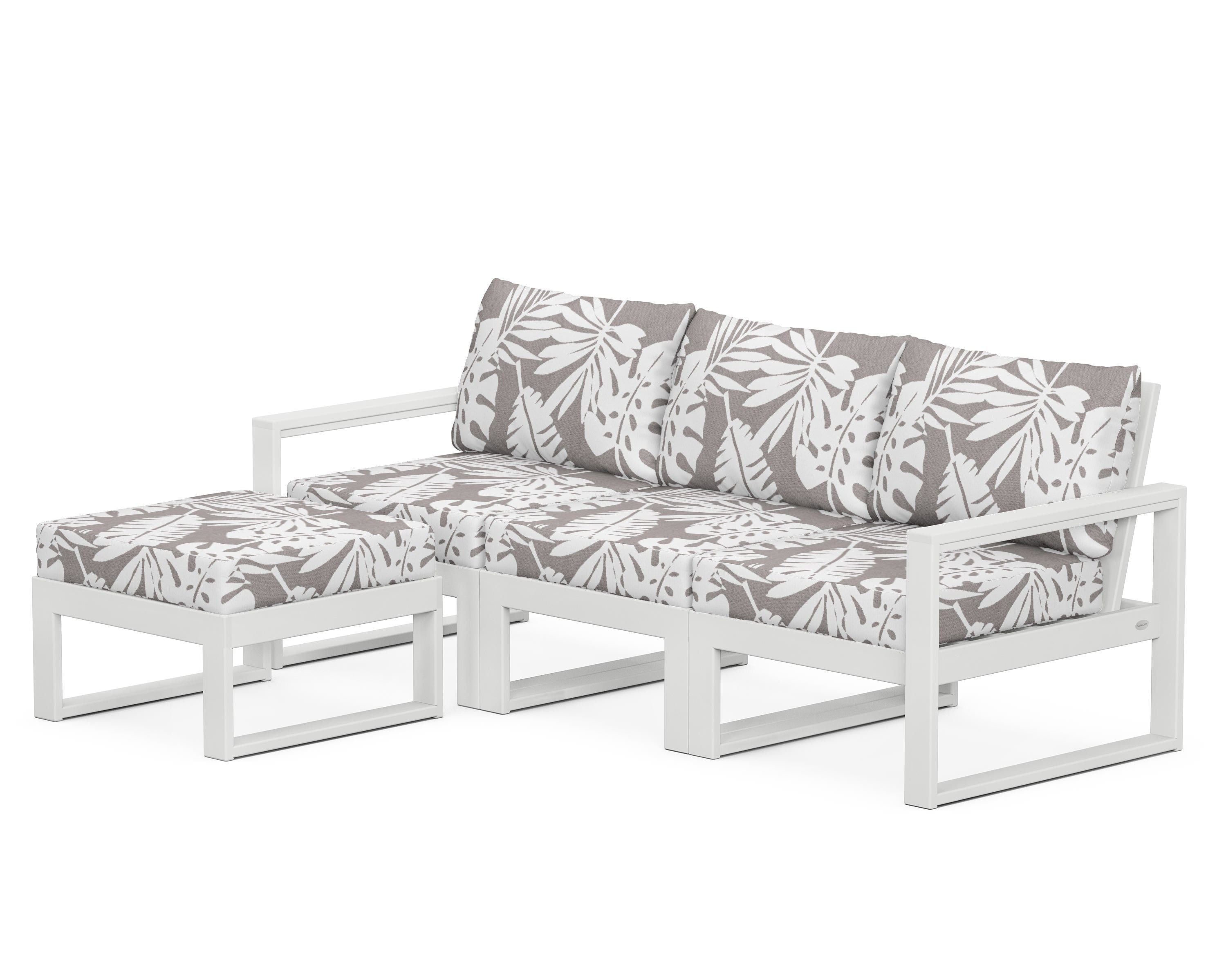POLYWOOD® EDGE 4-Piece Modular Deep Seating Set with Ottoman in White / Leaf Grey Mist