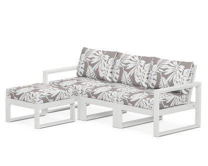 POLYWOOD® EDGE 4-Piece Modular Deep Seating Set with Ottoman in White / Leaf Grey Mist