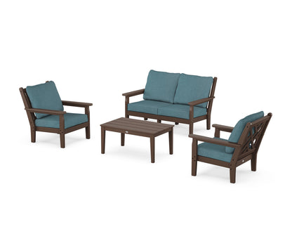 POLYWOOD® Chippendale 4-Piece Deep Seating Set with Loveseat in Mahogany / Ocean Teal