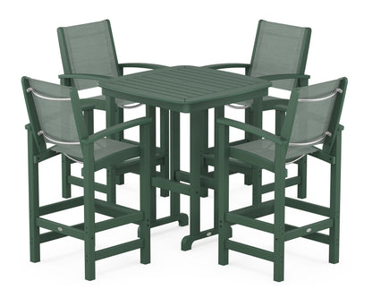 POLYWOOD® Coastal 5-Piece Bar Set in Green / Dupioni Sea Mist Sling