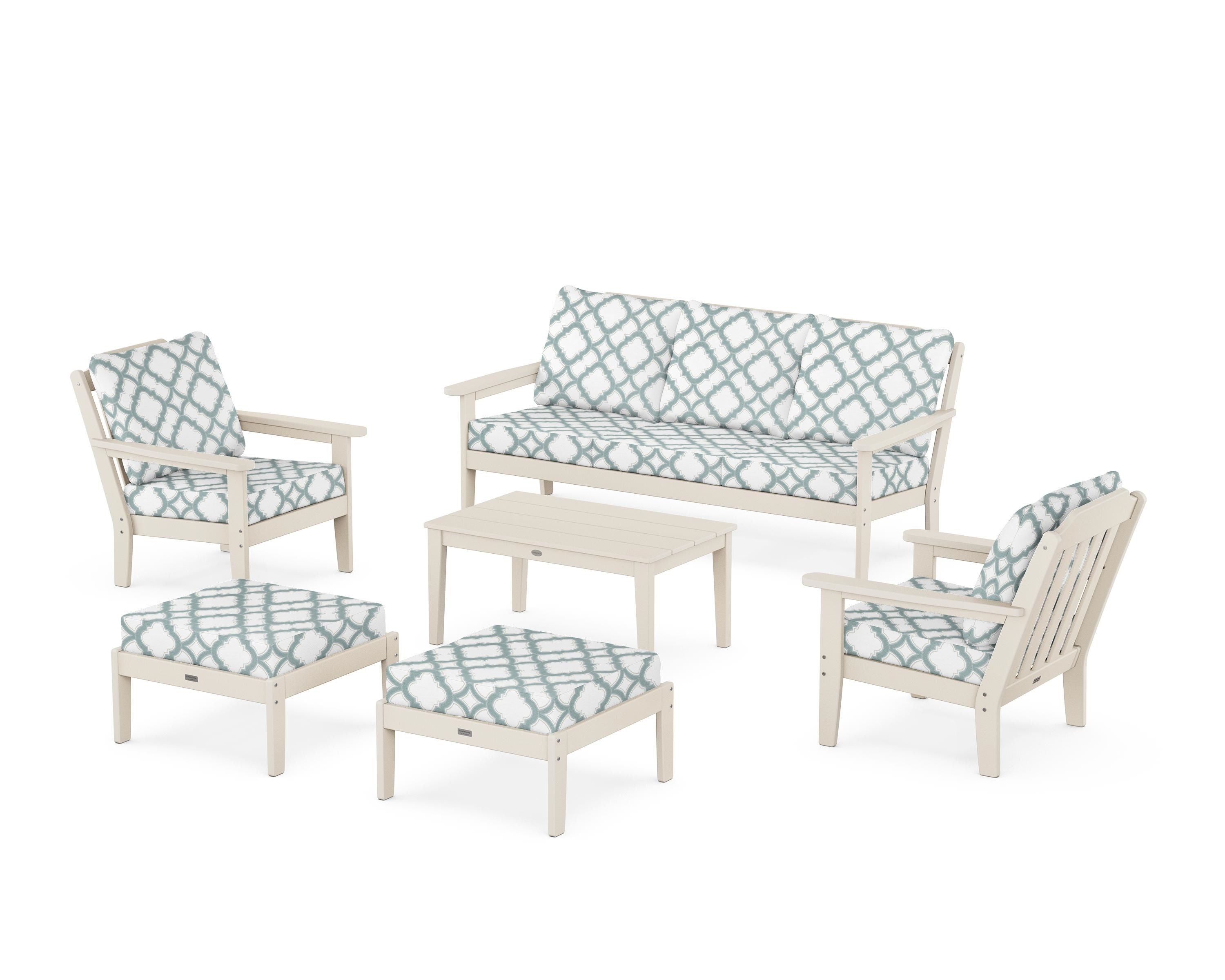 Country Living Cottage 6-Piece Lounge Sofa Set in Sand / Trellis Glacier Spa