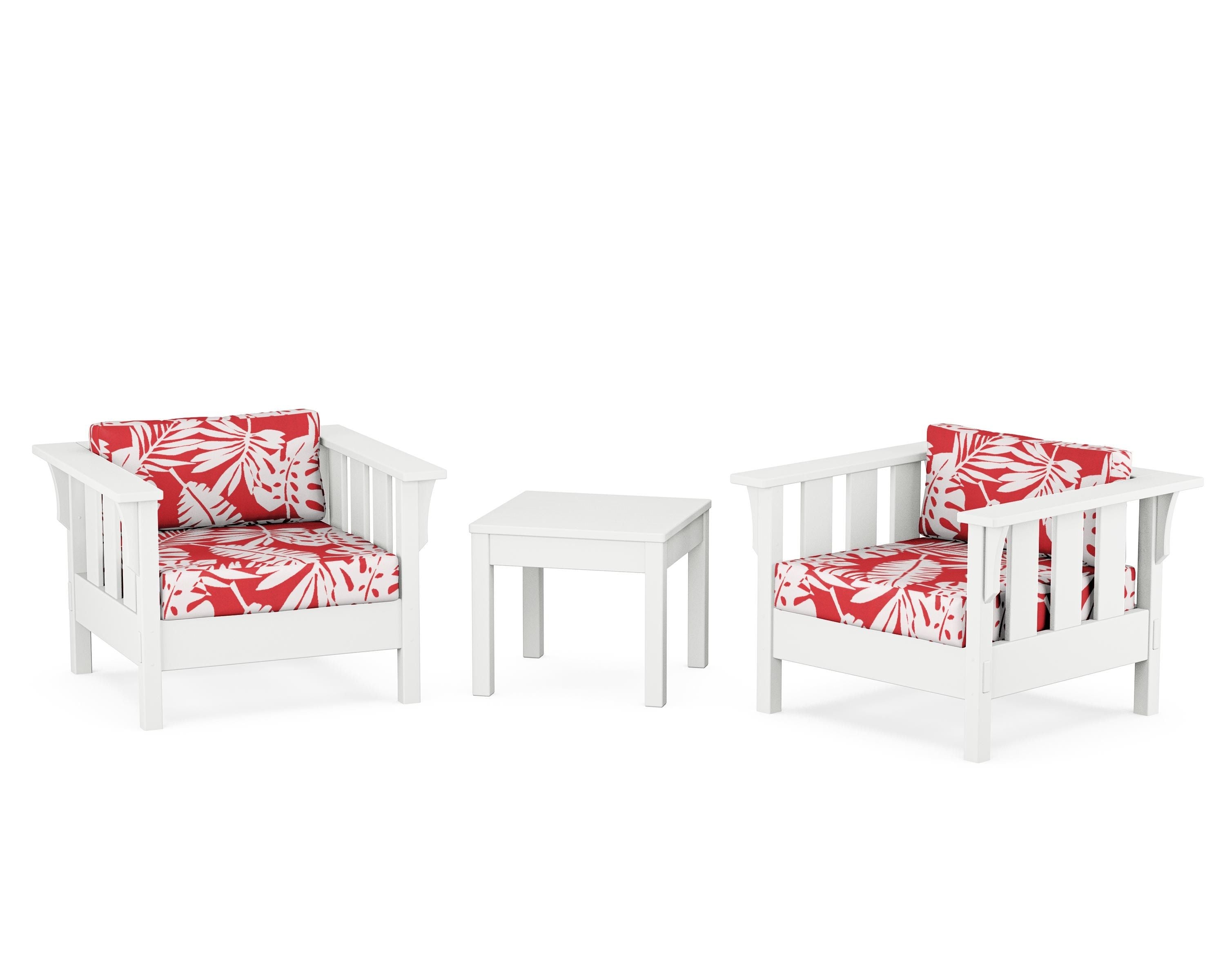 Martha Stewart by POLYWOOD® Acadia 3-Piece Deep Seating Set in White / Leaf Crimson