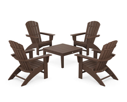POLYWOOD® 5-Piece Nautical Curveback Adirondack Chair Conversation Set with 36" Conversation Table in Mahogany