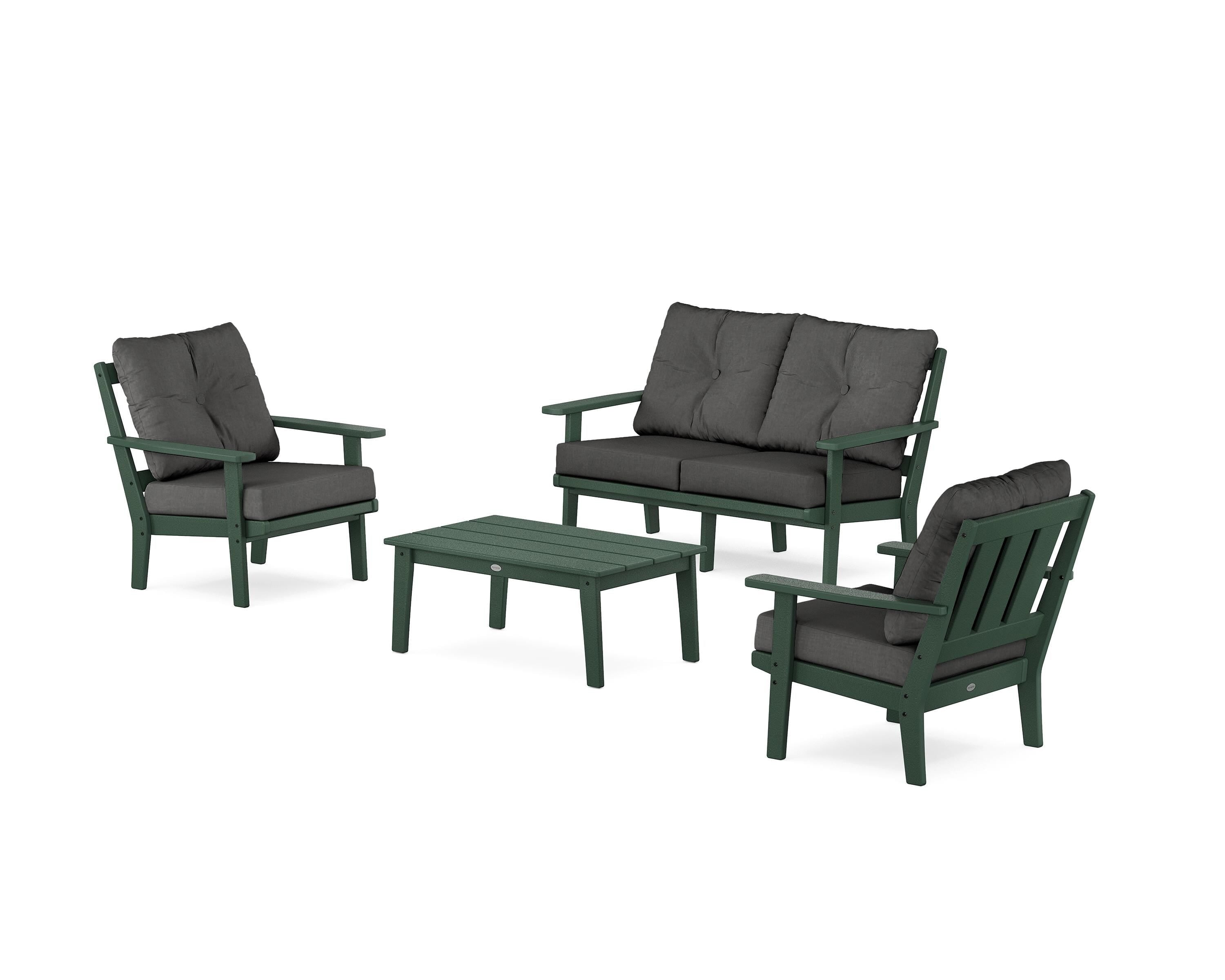 POLYWOOD® Oxford 4-Piece Deep Seating Set with Loveseat in Green / Spectrum Carbon